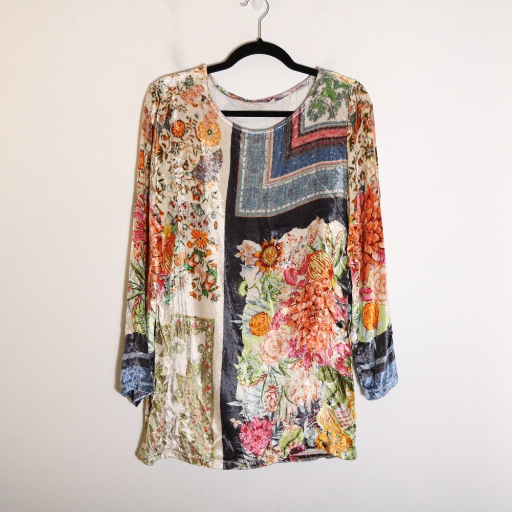 Soft Surroundings Ashbury Floral Velvet Tunic Top Women Medium Boho Floral Artsy